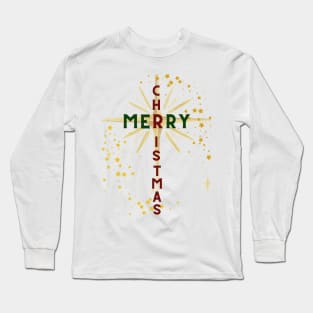 Christmas Cross and Star Red and Green Letters Long Sleeve T-Shirt